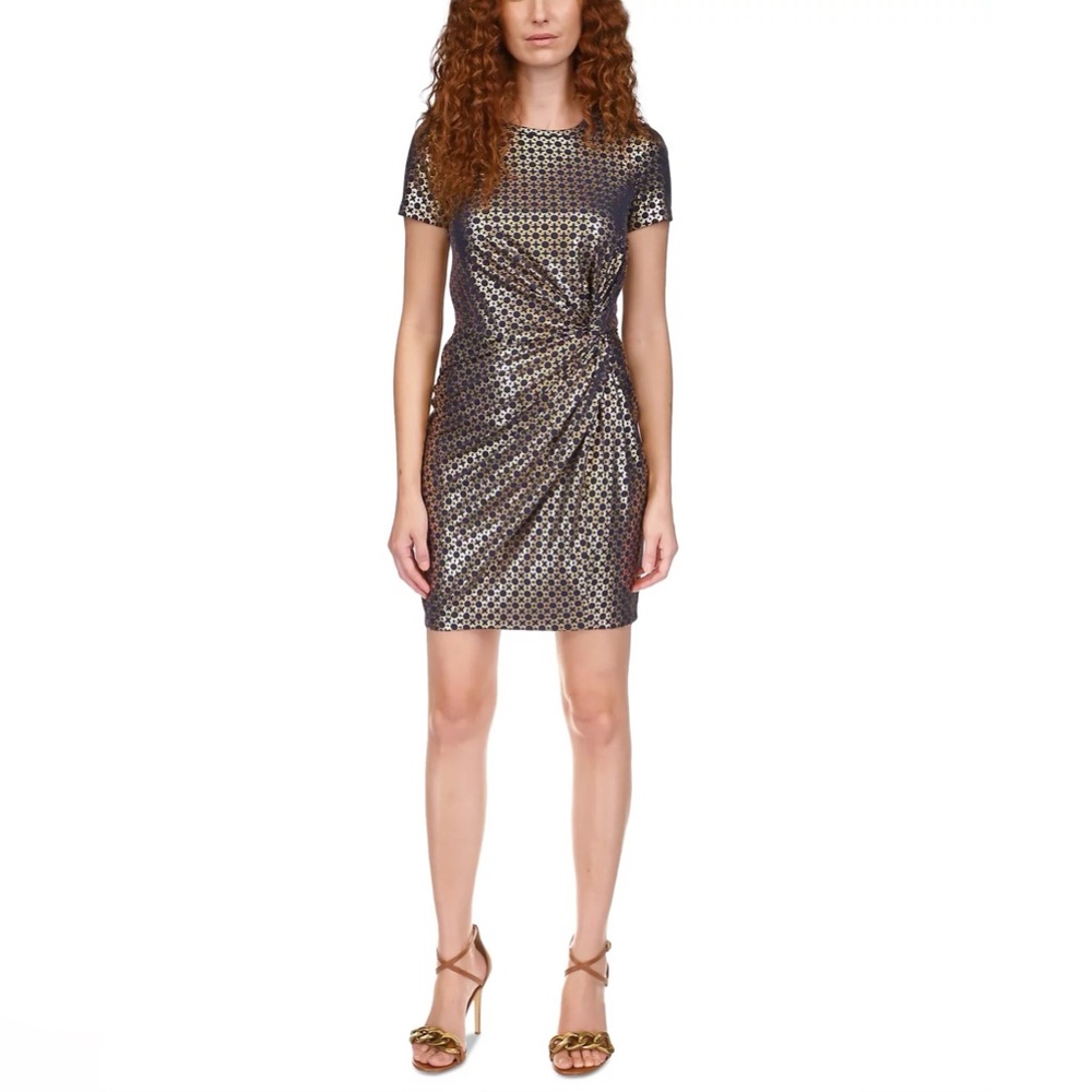MICHAEL KORS Women's Metallic Chain-Print Knot Mini Dress plus size